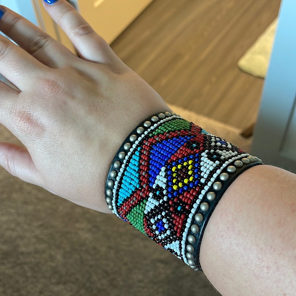 Streets Ahead Beaded Leather Cuff